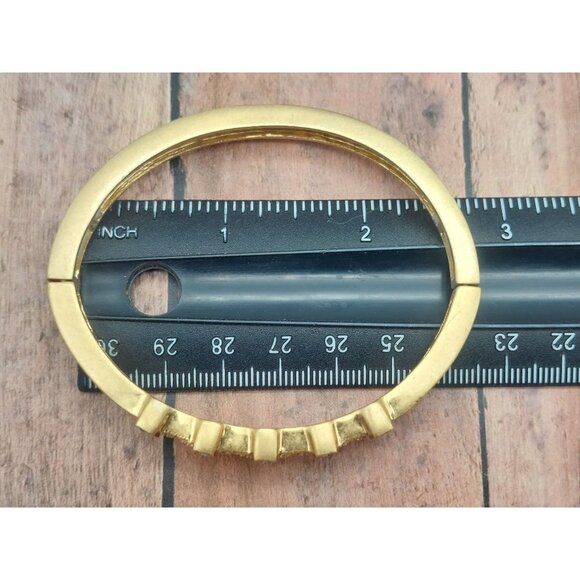 Lia Sophia Gray Enamel Gold Tone Stretchable Bangle Bracelet Baguette Crystals - Picture 9 of 12